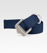 A sleek metal buckle and utility loop polish off a casual belt made from webbed nylon.Square metal slide buckleStraight tipAbout 1½ wideSpot cleanImported