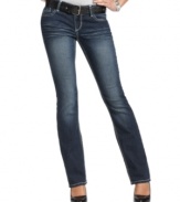 Get your denim fix with Freestyle! These belted bootcut jeans create a look that's totally lean.