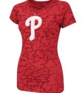 Join the spirit squad. Support your Philadelphia Phillies in this sporty camouflage t-shirt from Majestic.