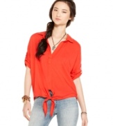 Work it in American Rag's tie-front shirt. The relaxed fit of the shirt is perfect for topping off your skinny jeans!