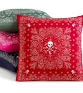 Renegade style rules with Lauren by Ralph Lauren's University Bandana decorative pillow, boasting a skull-and-crossbones design at center.