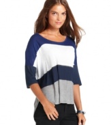 Colorblocked stripes make a big impact on a chic, relaxed silhouette in this petite look from Calvin Klein Jeans. Pair it with skinny jeans for an of-the-moment outfit.