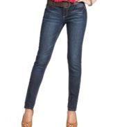 Looking for your next pair of go-to skinny jeans? A perfectly faded dark wash makes this belted style the perfect pick! From Freestyle.