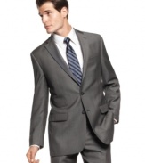 Go gray all the way. This charcoal blazer from Calvin Klein is a sophisticated addition to your dress wardrobe.