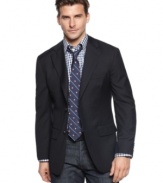 Give your dress look an extra layer of distinction with this smooth blazer from Tasso Elba.