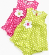 Polka dots and ruffles will make her look dainty and darling in one of these comfy sundresses from First Impressions.