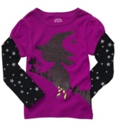 Spooky style. With Halloween graphics on front, these long-sleeve tees give her a snuggly style for the season.