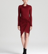 Signature draping lends effortless chic to this flattering Helmut Lang dress with cowl neckline.