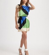Bold colorblock lends a touch of mod to this simply-chic silk shift.Jewel necklineDropped shouldersCap sleevesBlouson bodiceSelf-beltAbout 18 from natural waistSilkDry cleanImportedModel shown is 5'9 (175cm) wearing US size 4.
