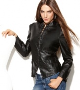 Sizzling hot and totally cool, this faux leather jacket from INC adds an edge to any outfit!