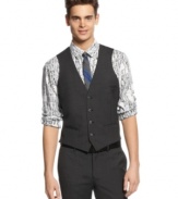 The right way to go grey: this slim-fit charcoal vest from Bar III makes a modern mark.