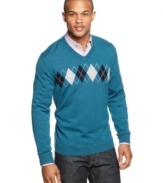 Argyle never goes out of style, and this merino blend sweater by Club Room perfects that timeless trend.