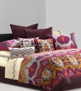 Channeling the ornately decorated fabrics of the East, the Chapan comforter set from N Natori features antique-inspired Ikat designs in a vibrant purple and gray colorway. Coordinate with the Chapan embroidered sheet set to finish this look with a soft, inviting layer.