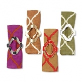 The modern tile shape and finish of these brass napkin rings accessorize your table in style.
