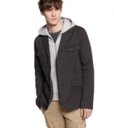 Keep it casual. Details like a zip front and hood add relaxed appeal to your outerwear with this blazer jacket from Calvin Klein Jeans.