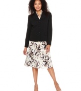 A floral-printed skirt and removable scarf adds a dose of charm to Evan Picone's new skirt suit, just in time for spring!
