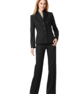 A printed scarf adds the perfect pop of color to this herringbone pant suit by Le Suit. Wear with and without to easily change up the look.