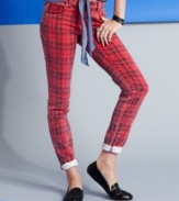 Add a fun-print to your collection of skinny jeans with this plaid style from Tinseltown!