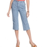 Welcome summer in Karen Scott's cropped capris, made from laid-back chambray. A comfy elastic waistband will make them your new favorites, too!