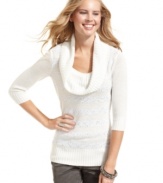From the subtle, metallic-flecked stripes to the oversized cowl neck, sweet details turn this sweater into a style we'd rock all season long! From BCX.