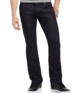 Dial down your denim with this crinkled dark-wash, straight-leg style from Armani Jeans.