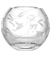 A beautiful, etched rose vine motif and round shape perfect for holding floating petals or buds combine for a truly refined bowl that will infuse your decor with gentle grace.