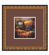 Escape to Italy. Nancy O'Toole's Evening Glow Tuscany landscape celebrates the rolling hills and red-roofed villas synonymous with the Italian countryside. An elaborately embossed goldtone frame with black trim creates a lavish, museum-ready look.