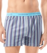 Keep it cool, comfortable and classic with these woven striped boxers from Calvin Klein.