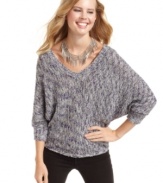 Jessica Simpson proves that you don't have to sacrifice style for comfort! This marled knit sweater combines cool dolman sleeves with the cozy pullover style you love.
