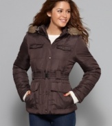 Warm up in Dollhouse's puffer coat ... pop the faux fur trimmed hood for some cool comfort!