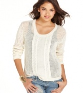 Supply your closet with the season's cutest layers! It's Our Time uses cable-knit accents to enhance this open-knit sweater with classic style.
