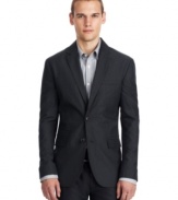 The classic look of herringbone comes to this two-button blazer by Kenneth Cole Reaction.