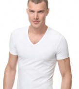 Calvin Klein knows the basics. This essential V-neck T Shirt in super-soft microfiber is perfect for layering or on its own.