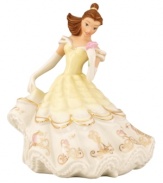 Whisk Belle from the ballroom, right into your home! Imprisoned no more, the kindhearted heroine from Beauty and the Beast radiates happiness in her billowing porcelain gown. Friends Mrs. Potts and Lumiere adorn the Disney collectible in radiant gold. Qualifies for Rebate