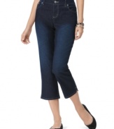 Special details like rhinestone-studded pockets and vented hems make Style&co.'s capri jeans a must-have! The dark blue wash is ultra figure-flattering, too.