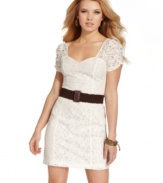 A waist-cinching belt creates a dark contrast to this super femme little white dress from GUESS?.