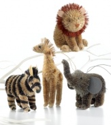 Go wild this Christmas with safari animals that look as cute as can be all year round. Zebra, rhino, giraffe and lion ornaments are full of personality in spiky buri from Martha Stewart Collection.