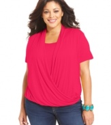 Featuring a draped front for a flattering fit, NY Collection's short sleeve plus size top is a must-get for your weekend wear.