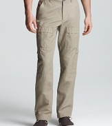 Elie Tahari's modern take on classic cargo pants is far from standard, rendered in a lightweight blend of linen and cotton for a comfortable feel, and featuring flap pockets above the knee on the front and back.