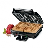 Whip up great tasting waffles with the Cuisinart Four-Slice Belgian Waffle Maker. A five-setting browning control lets you choose how you want your waffles done, and its easy to get them perfect every time with the Ready-to-Bake/Ready-to-Eat indicator lights. The stainless steel cover and handle crate a sleek look, and the nonstick baking plates make for quick cleanup after every use.