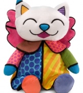 This whimsical Angel Cat plush toy from acclaimed Brazilian artist Romero Britto features fun stripes and polka dots in bright colors and plays a musical tune.