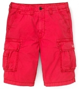 Featuring an on-trend burst of bright color, these casual cargo shorts ring in the season of warm weather with a bang.