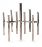 Celebrate for more than eight days with the Skyline menorah by Jonathan Adler. Polished nickel updates the traditional Hanukkah candle holder for a look of year-round cool.