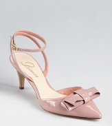 Prim and proper, these feminine Delman slingbacks are delicate with a 2.75 kitten heel and a wrapped-up bow.