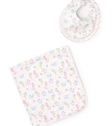 Dining is adorable in this ruffle-trim animal print bib and matching blanket set from Kissy Kissy.