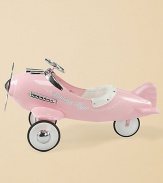 Imaginations soar in this pretty pink plane with sparkling chrome steering wheel and trim. All metal construction Padded seat Rubber-edged wheels Pedal operation 24H X 44W X 45D Imported Recommended for ages 3-5