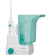 Grin & care for it. Keep your smile in shape with this powerful water jet, a cordless and compact solution to having the brightest pearly whites wherever you go. Flushing out plaque and food debris, this water jet features a range of settings to help reverse gingivitis and prevent gum disease. Model WJ3CS.