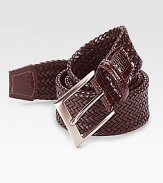 EXCLUSIVELY OURS. Richly textured design made of supple woven leather.Metal buckleSingle keeperAbout 1¼ wideImported