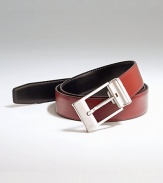 Smooth Italian leather reverses from black to brown.  · Brushed nickel buckle  · 1 wide  · Made in Italy 