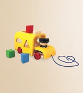 Made entirely from recycled materials, this fun set to pull and play with contains shapes that will fit into the bus when sorted correctly. Pull the sign on the bus and pieces slide out Includes blocks, pull and a friendly conductor About 5W X 5¼H X 8½D Imported Recommended for ages 19 months and up